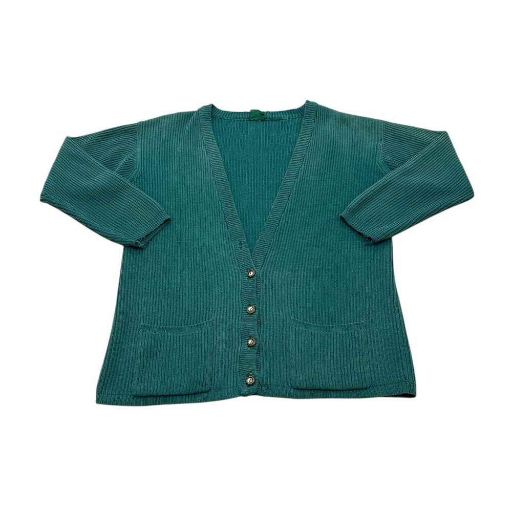 Vintage 90s Hunt Club Cotton Cardigan Green Rib Knit Men’s Large